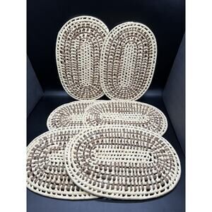 Natural Oval Placemats Set Of 6 Thick Hard Wicker Rattan Woven MCM Island Tiki